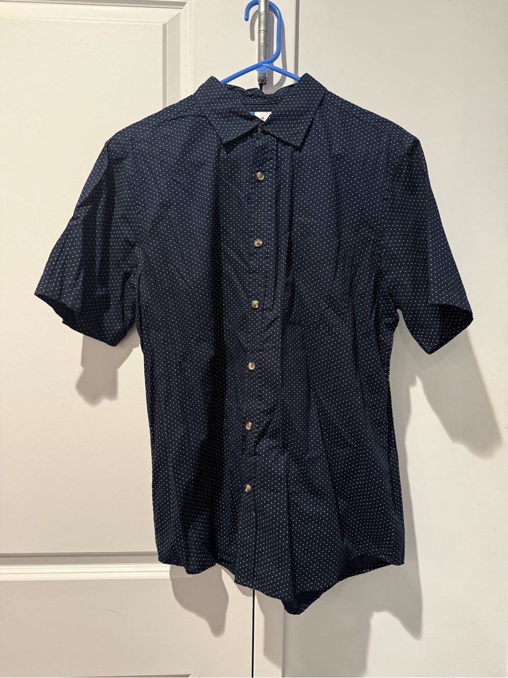 Old Navy Men's Navy Short-Sleeve Button-Up with Micro Dot Print